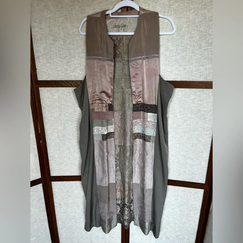Nancy Gary Vintage Silk Artisan Patchwork Dress and Long Vest - Large - Picture 5 of 16